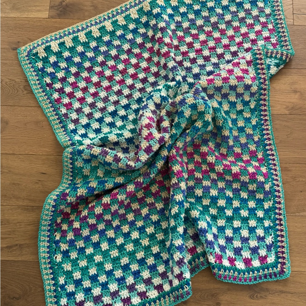 Colorful Crochet Blanket, 70’s peacock